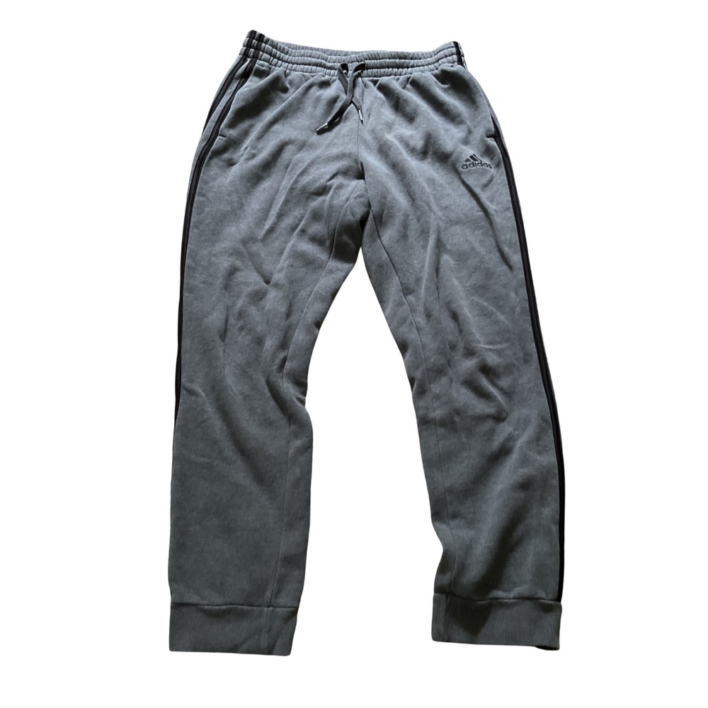 Adidas Mens Fleece Joggers Gray Black Three Stripe Sweatpants Size Medium